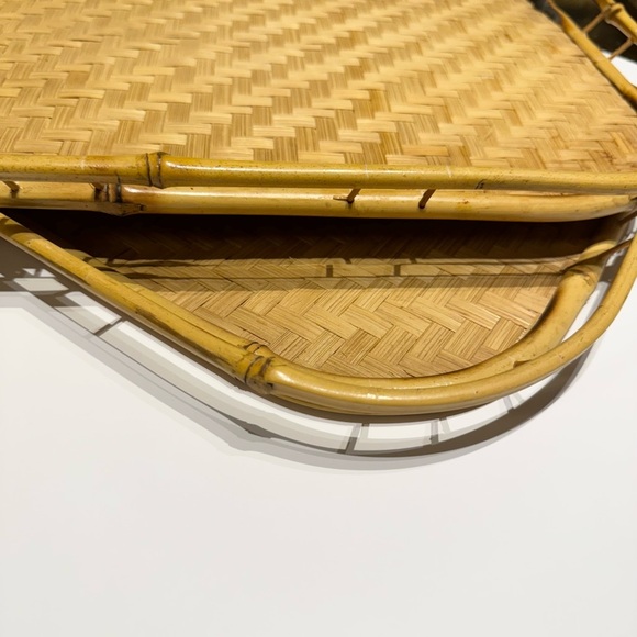 Set of 2 Vintage Bamboo Woven Serving Trays 1950’s Mid Century Boho XL - Picture 5 of 8